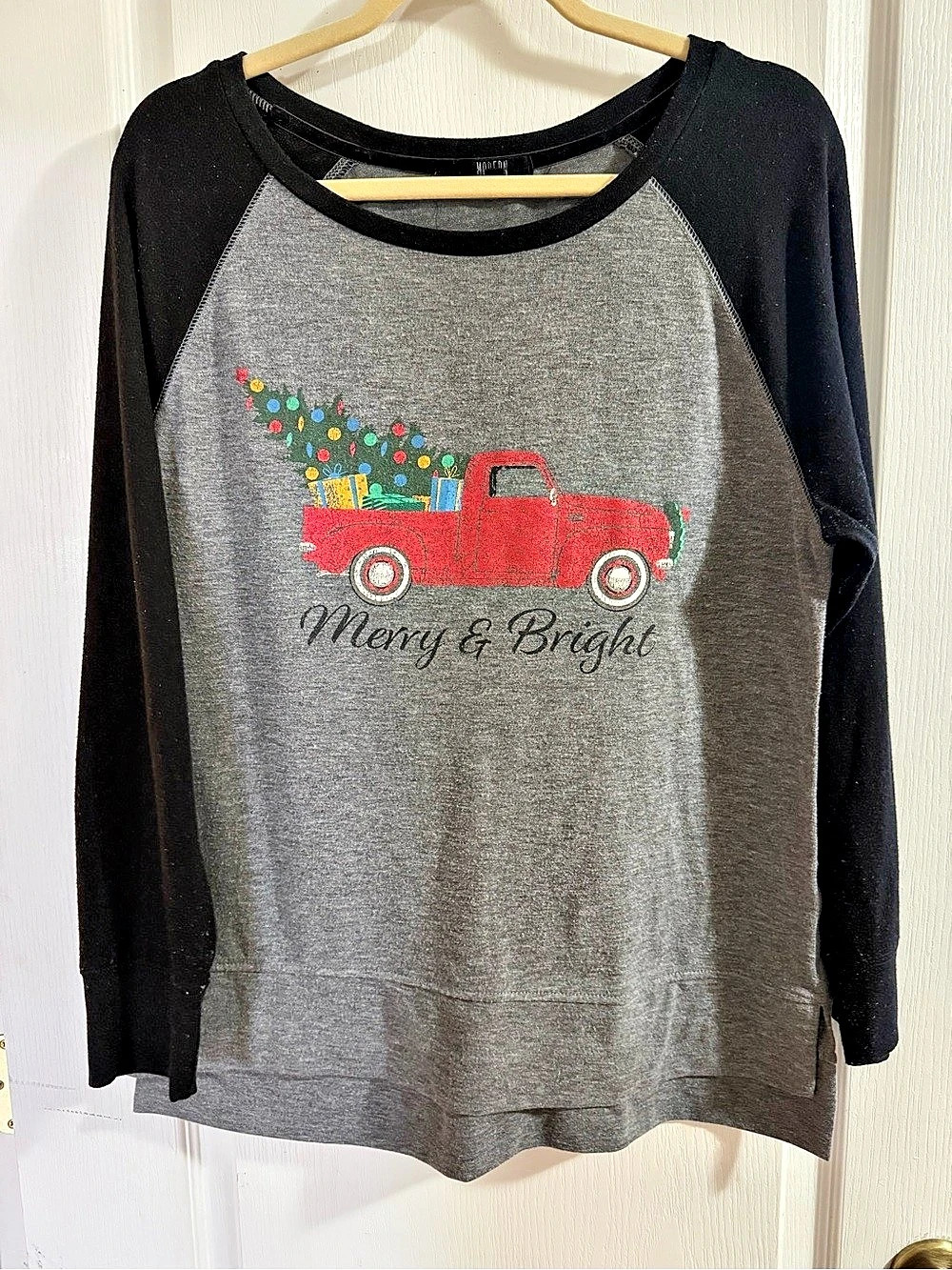 Modern Canvas Merry & Bright Red Truck Raglan Long-Sleeve Tee
